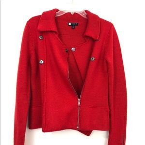 Carole Little Moto Cardigan- Red